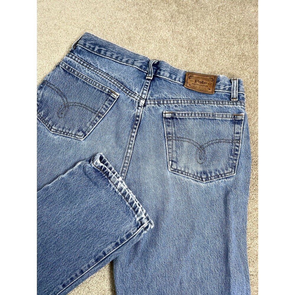 VTG 90s Polo Ralph Lauren Jeans USA Straight Leg Dungarees Distressed Fade 32x32